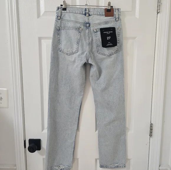Anine Bing Kate High Rise Slim Straight Jeans In Distructed Bleached New Size 27 - Picture 10 of 13
